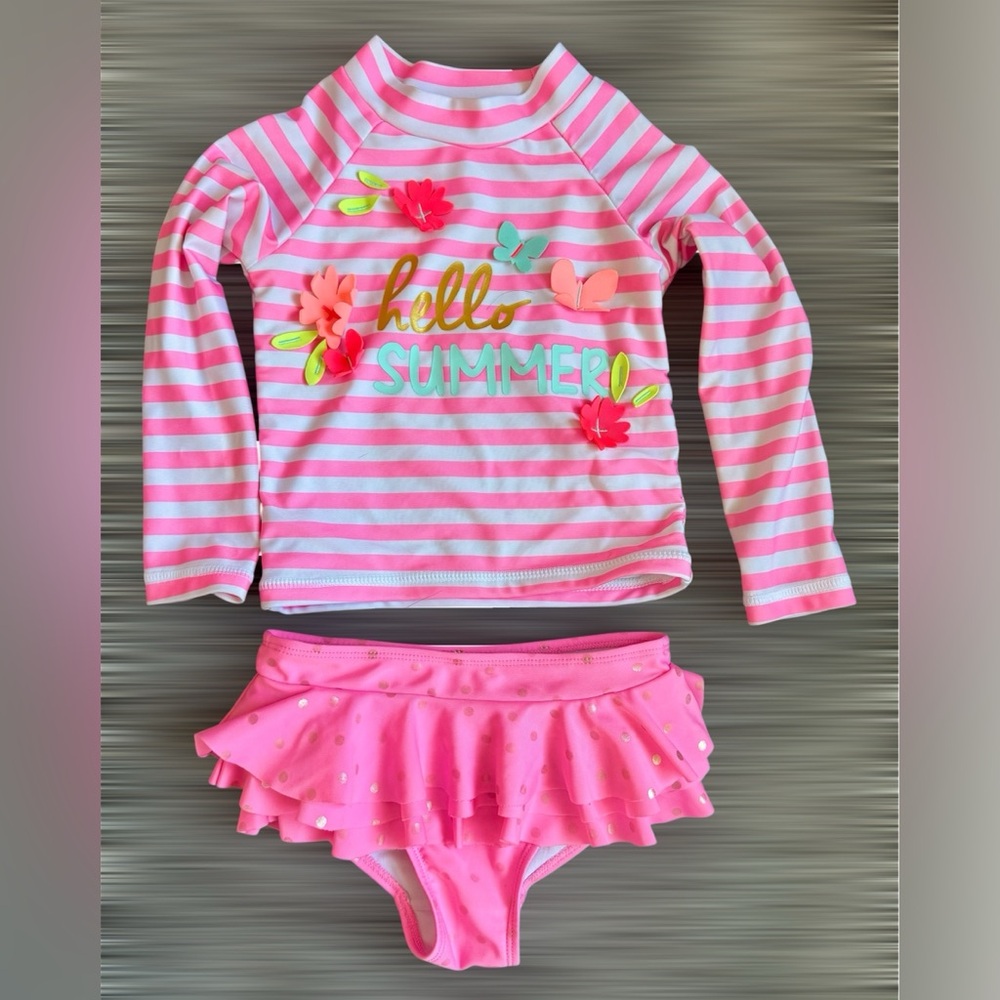 WetSuit Club Two Piece Rash-Guard Long Sleeve Swimsuit for Toddler Girl. Size 3T